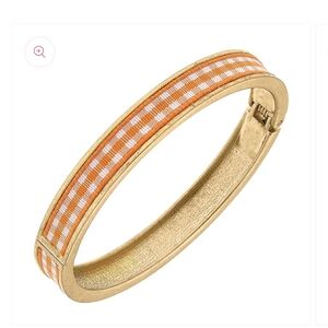 Orange Gingham Gold Hinge Bangle Bracelet